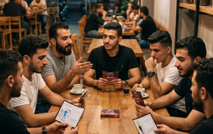 Mafia played with a group of friends in a cafe