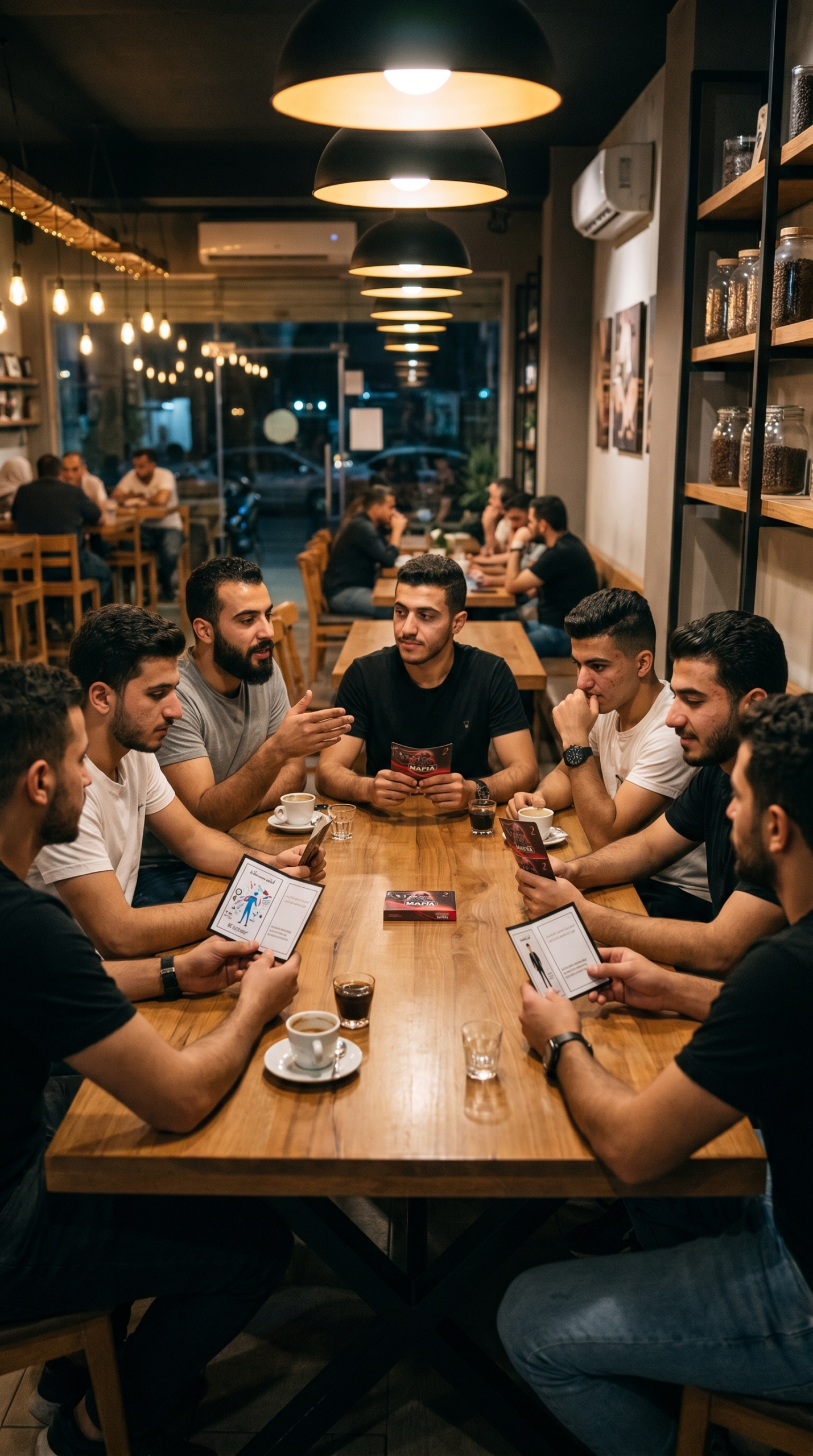 Mafia played with a group of friends in a cafe